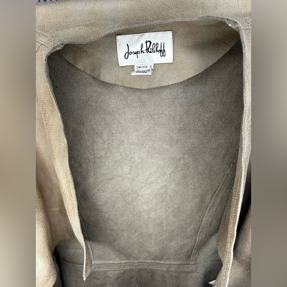 Women’s Joseph Ribkoff Tan Long Sleeve Wrap Faux Leather Jacket Designer Size 12 - Picture 5 of 6